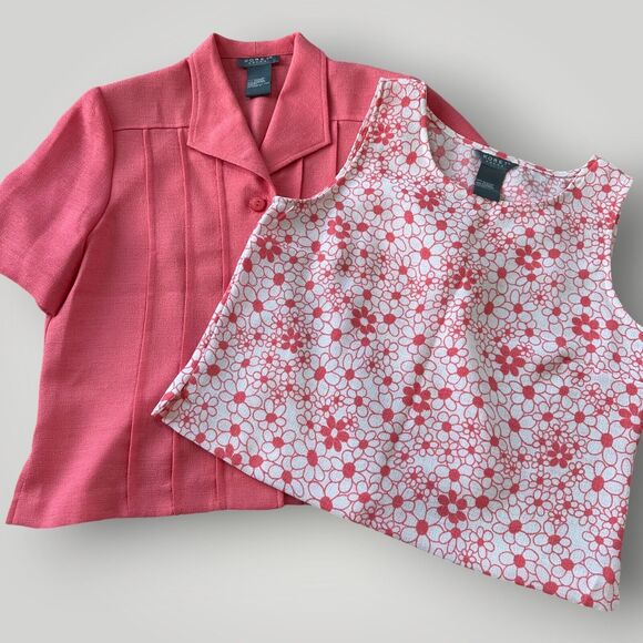 Koret Jackets & Blazers - Koret Women's 8 Pink White Floral Sleeveless Top & Short Sleeve Blazer